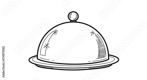 Hand-drawn illustration of a covered serving platter.