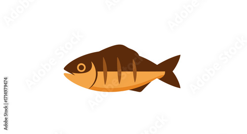 Cartoon Fish with Brown Stripes and Golden Belly.