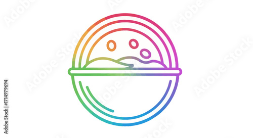 Colorful Rainbow Bowl Icon with Food and Bubbles.