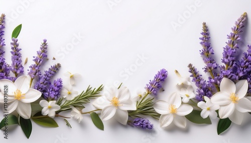 Floral Border With Lavender And Jasmine Flowers Photography Isolated On White Background