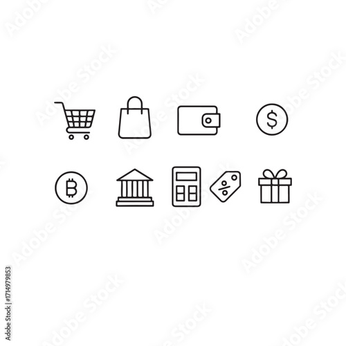 Minimal E-commerce and Finance Outline Icons Set