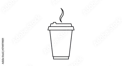 Simple Line Art of a Steaming Coffee Cup with Lid.