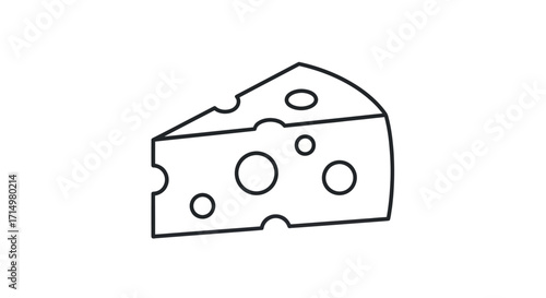 Simple Line Art Illustration of a Wedge of Swiss Cheese with Holes.