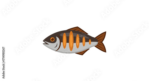 Stylized Fish Illustration with Brown and Orange Stripes.