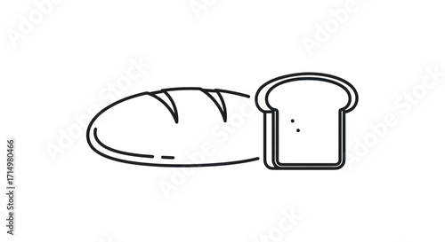 Simple Black and White Outline of Bread and Slice.