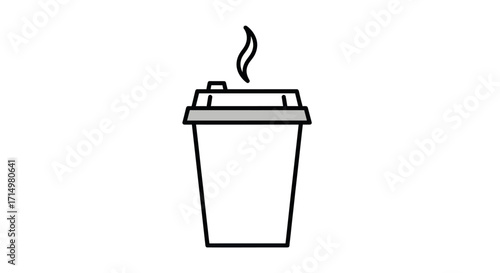 Simple Black and White Line Art Coffee Cup with Steam.