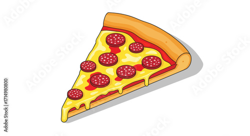Delicious Cartoon Pepperoni Pizza Slice with Melted Cheese.