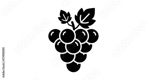 Black Silhouette of a Bunch of Grapes with Leaves.