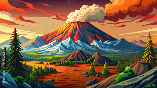 Mount St. Helens in Washington, volcano with dramatic crater formed after eruption, surrounded by forests and rugged landscape