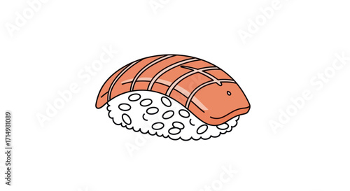 Cartoon Style Salmon Nigiri Sushi Piece Illustration.