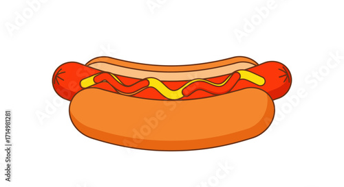Cartoon Illustration of a Delicious Hot Dog with Mustard and Ketchup.