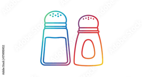 Salt and Pepper Shakers Outline Icon with Rainbow Gradient.