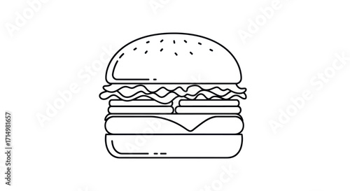 Simple Line Art Illustration of a Classic Hamburger.