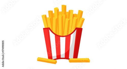 Classic Cartoon French Fries in Red and White Striped Container Illustration.
