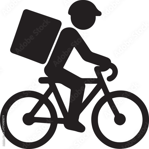 Bicycle Courier Silhouette Vector Illustration of Gig Economy Delivery Worker Icon for Urban Transport and Package Service