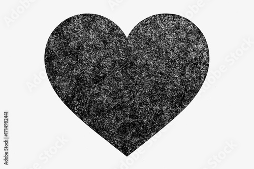 Grunge Textured Big Heart Symbol with Noise on White Background, Black and White Vector Illustration, Logo Icon Style