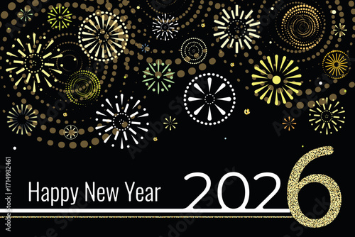 happy new year 2026 card with congratulations and firework