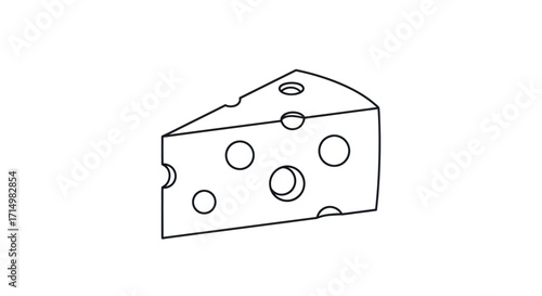 Simple Outline Illustration of Swiss Cheese Wedge.