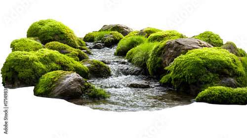 Mossy stream rocks isolated on white background