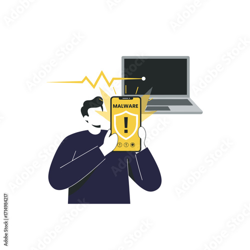 Antivirus: a concept involving people using mobile smartphones with virtual malware attack warning icons, virus protection software, cybersecurity, business finance, and internet network technology