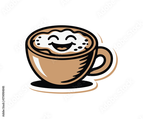 Happy coffee cup with smiling face and foam vector