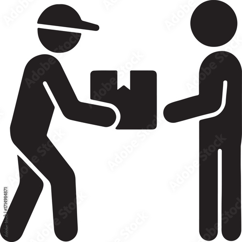 Courier Handing Package to Customer Silhouette Icon Vector Illustration for Delivery and Shipping Service Design