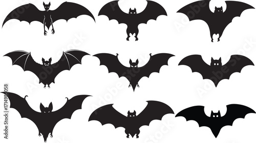 Happy halloween bat set silhouette vector illustration art