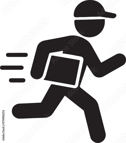 Courier Running with Package Silhouette Vector Illustration for Fast Shipping and Express Delivery Service Concept