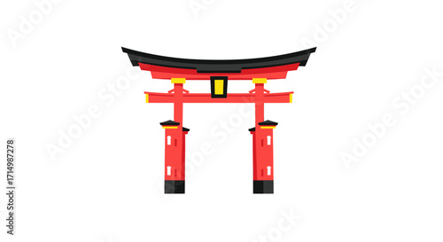 Traditional Japanese Torii Gate Flat Design Style.