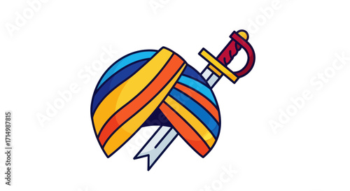 Colorful Turban and Kirpan: Sikh Religious Symbols.