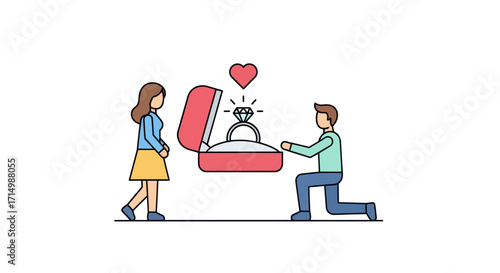 Man Proposing Marriage to Woman with Diamond Ring in Open Box.