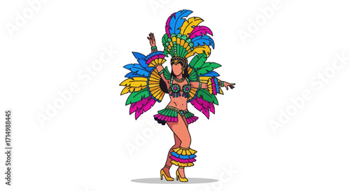 Colorful Carnival Dancer with Feathers and Costume.
