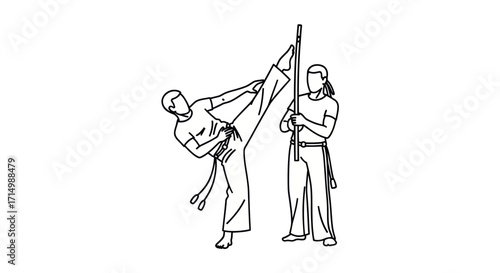 Capoeira Martial Arts Training: Two Figures Practicing Kicks and Movements.