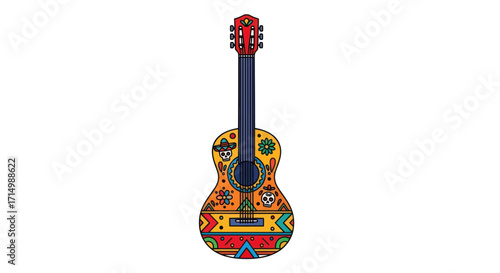 Vibrant Acoustic Guitar with Intricate Folk Art Design.