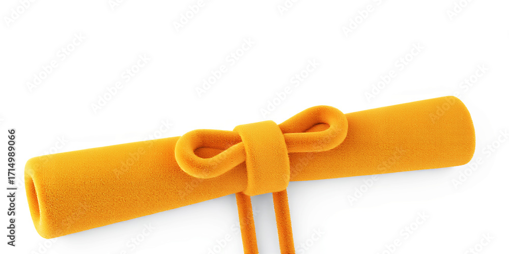 Obraz premium Orange Rolled Document Tied with a Fluffy Bow on White Background diploma scroll