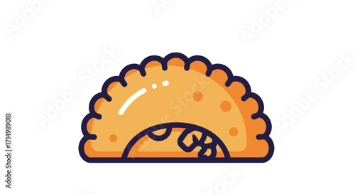Cartoon Empanada with Filling Crimped Edges and Golden-Brown Color.
