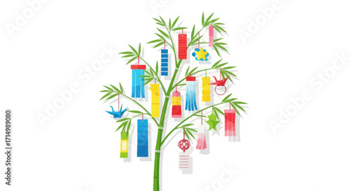 Tanabata Tree with Colorful Decorations for the Star Festival.