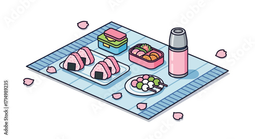 Delicious Japanese Bento Box Meal with Onigiri and Sweets.