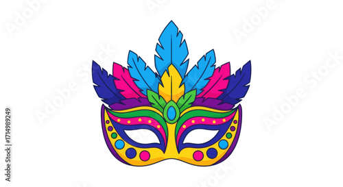 Colorful Carnival Mask with Feathered Embellishments and Ornate Design.