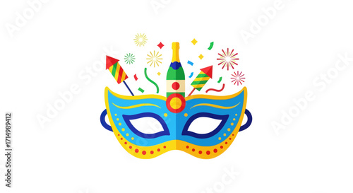 Colorful Carnival Mask with Festive Decorations.