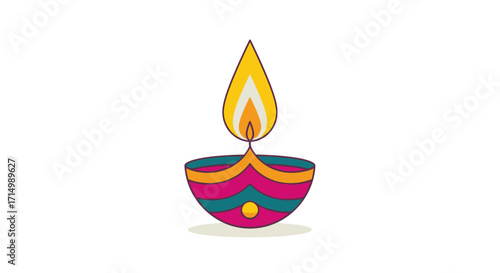 Colorful Diya Oil Lamp with a Bright Flame.