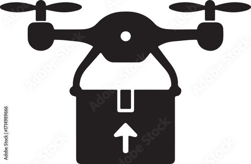 Delivery Drone Carrying Package Silhouette Icon Vector Illustration for Modern Logistic and Shipping Concept Design