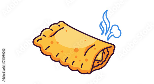 Steaming Golden-Brown Cartoon Pastry with Crimped Edges.