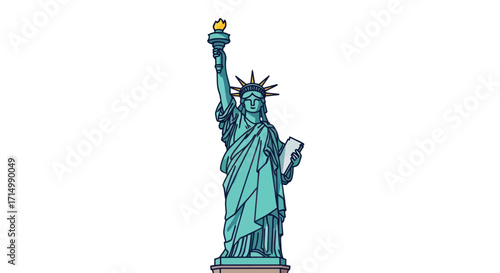 Iconic Statue of Liberty illustration a symbol of freedom holding a torch and tablet.