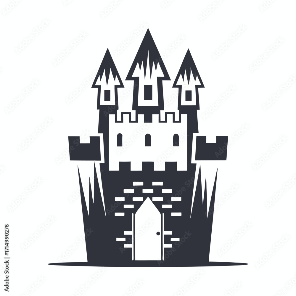 Obraz premium Dark silhouette of a classic fantasy castle showcases the structure on bright background