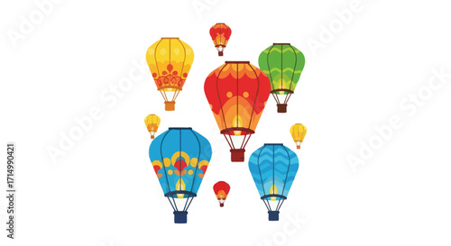 Colorful Hot Air Balloons Floating in the Sky Featuring Red Yellow Green and Blue Balloons.