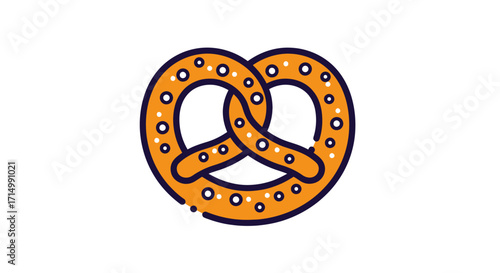 A stylized cartoon-like pretzel with a golden-brown crust and visible salt crystals.
