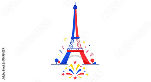 Stylized Eiffel Tower Illustration with French Flag Colors.