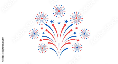 Festive Red White and Blue Fireworks Bursting in Celebration.