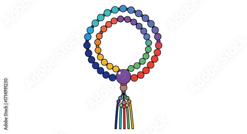 Colorful Chakra Mala Beads with Tassel and Large Gemstone Pendant.